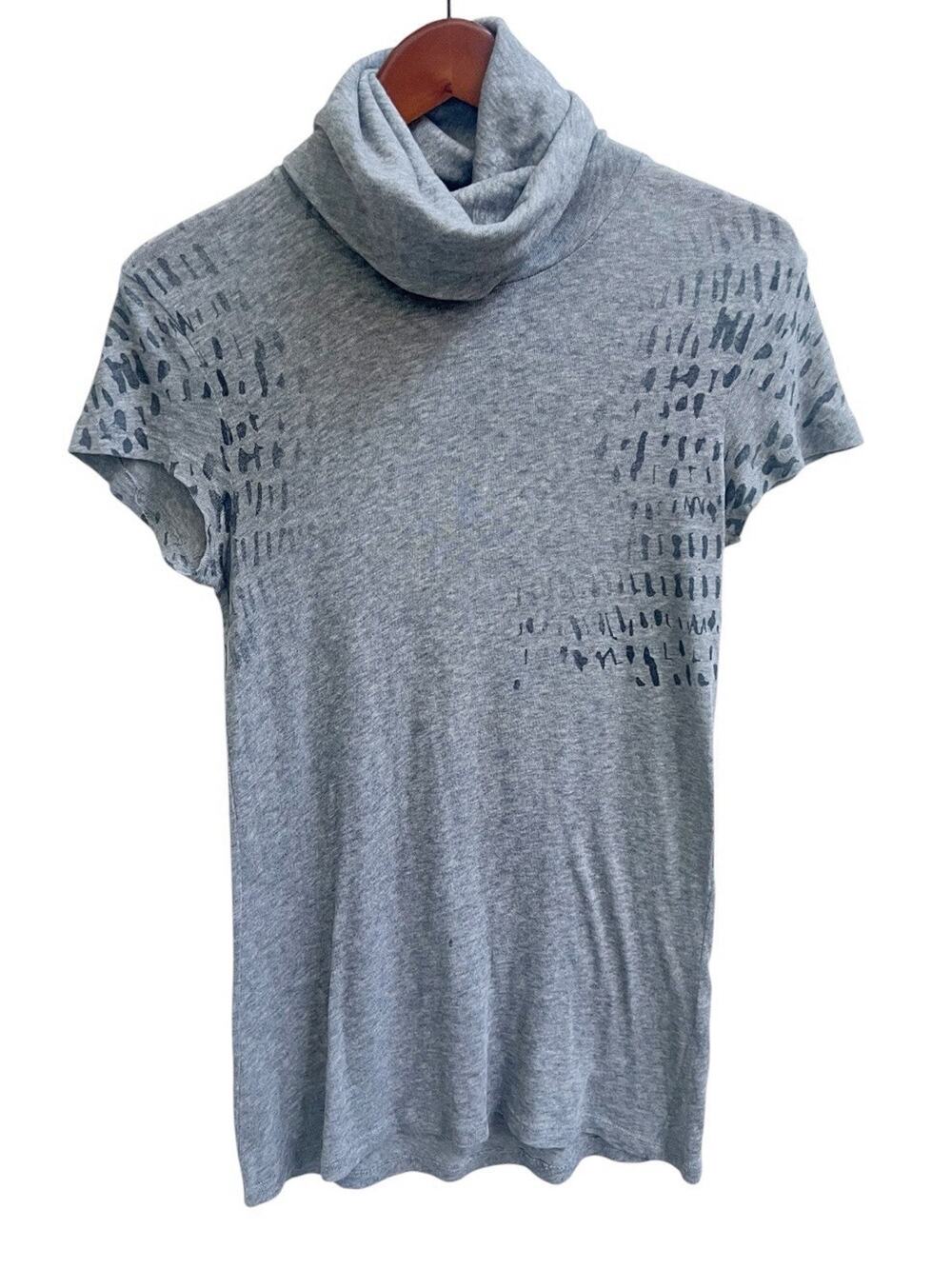 Theory Women Tunic Soft Cotton Knit Top Sz M Gray Cowl Turtleneck Short Slv